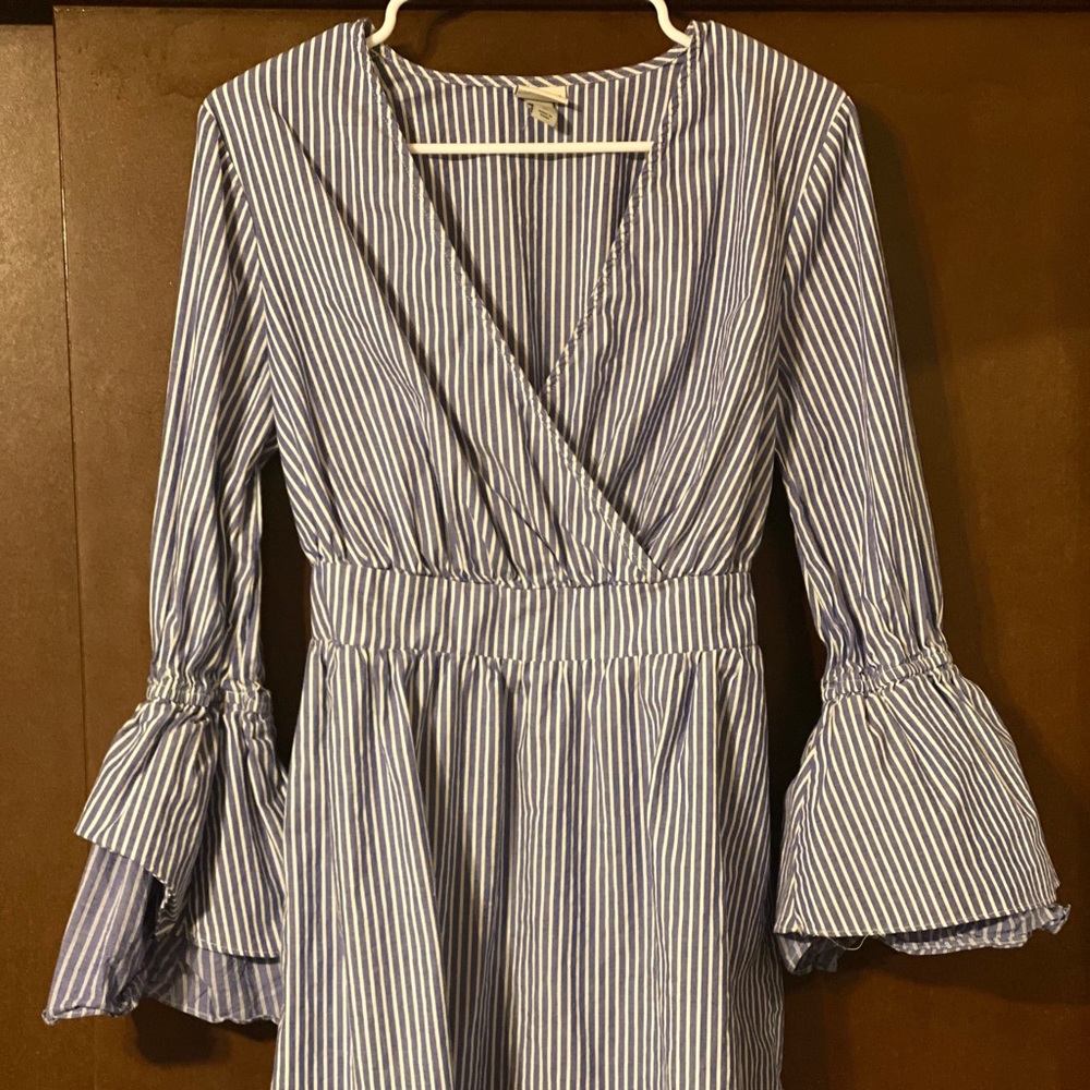 Blue Nautical Dress with Ruffle Sleeves
